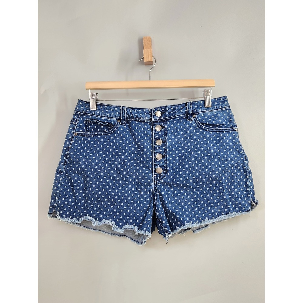 Velvet Heart Jean Shorts Women 31 Blue Polka Dot High Rise Button Fly Boho Indie
